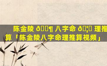 陈金陵 🐶 八字命 🦉 理推算「陈金陵八字命理推算视频」